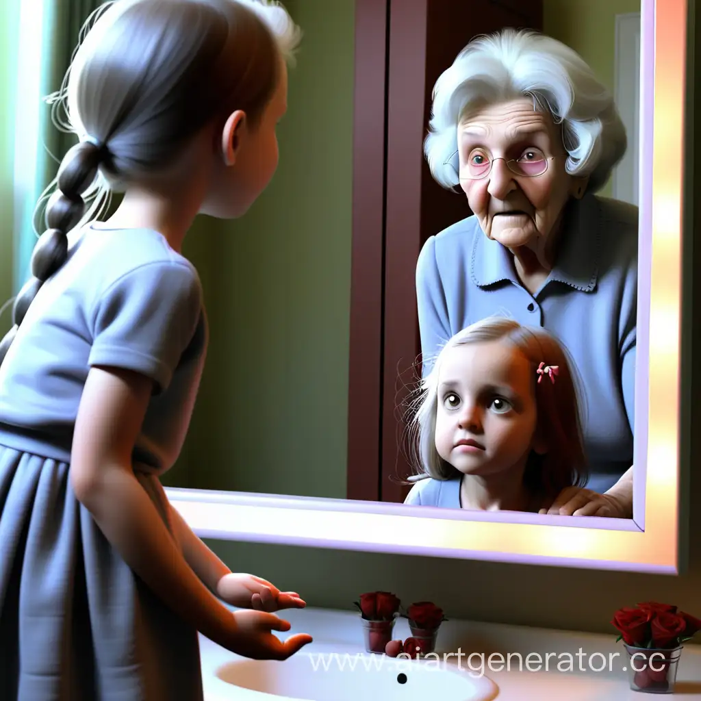 Бабушка видит в отражении зеркала девушку