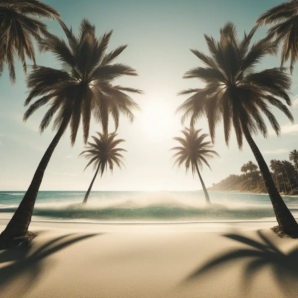 Transparent Beach Landscape with Silhouetted Palm Trees