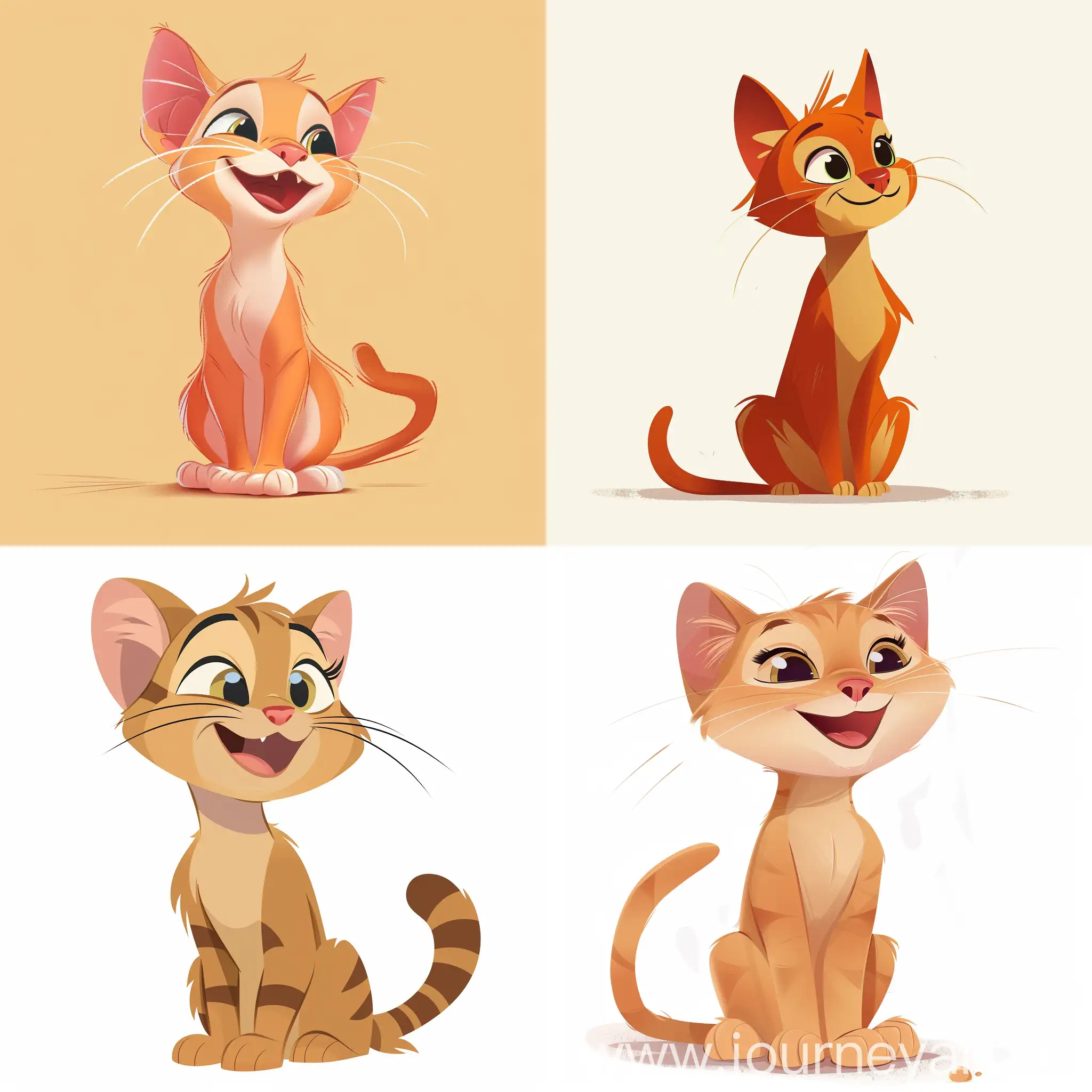 a happy disney young cat, in flat style
