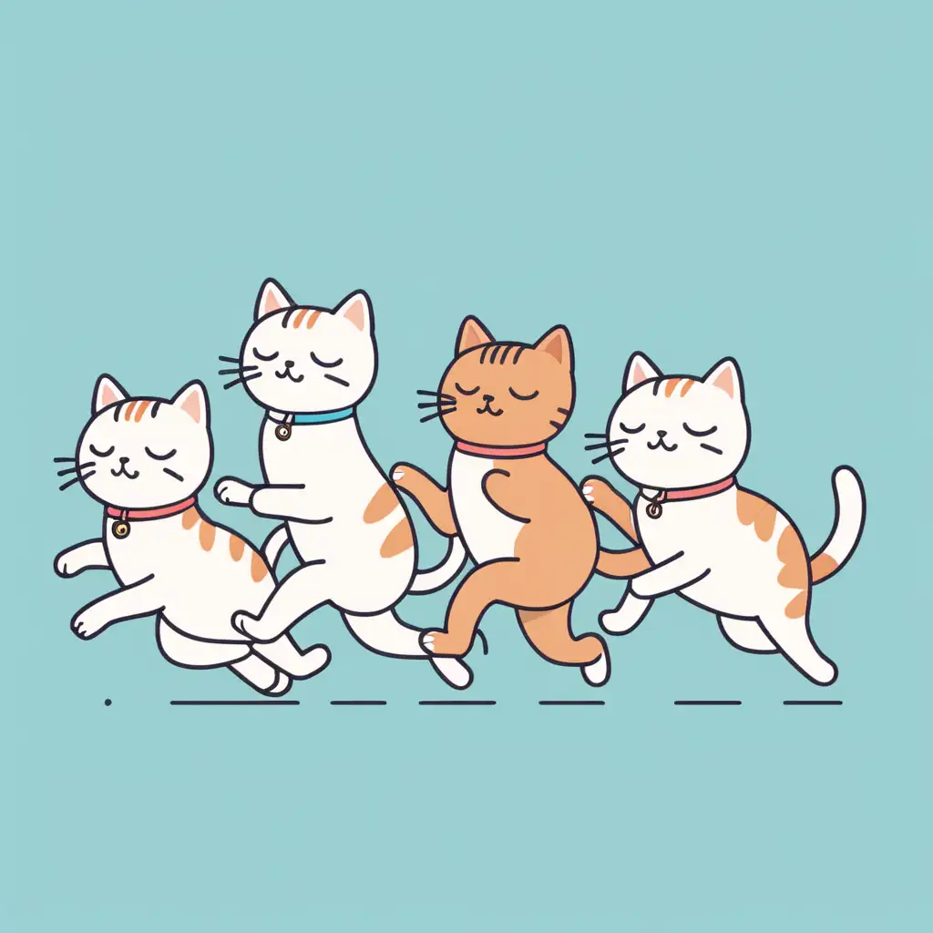 Adorable Cats Running in Marathon Festival Minimalist Line Stroke Art
