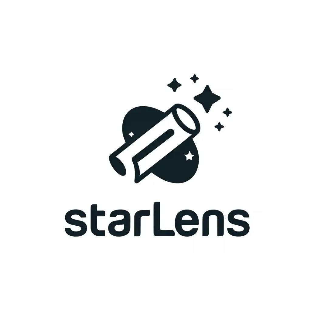 a logo design,with the text "StarLens", main symbol:a telescope and stars,Moderate,be used in Technology industry,clear background