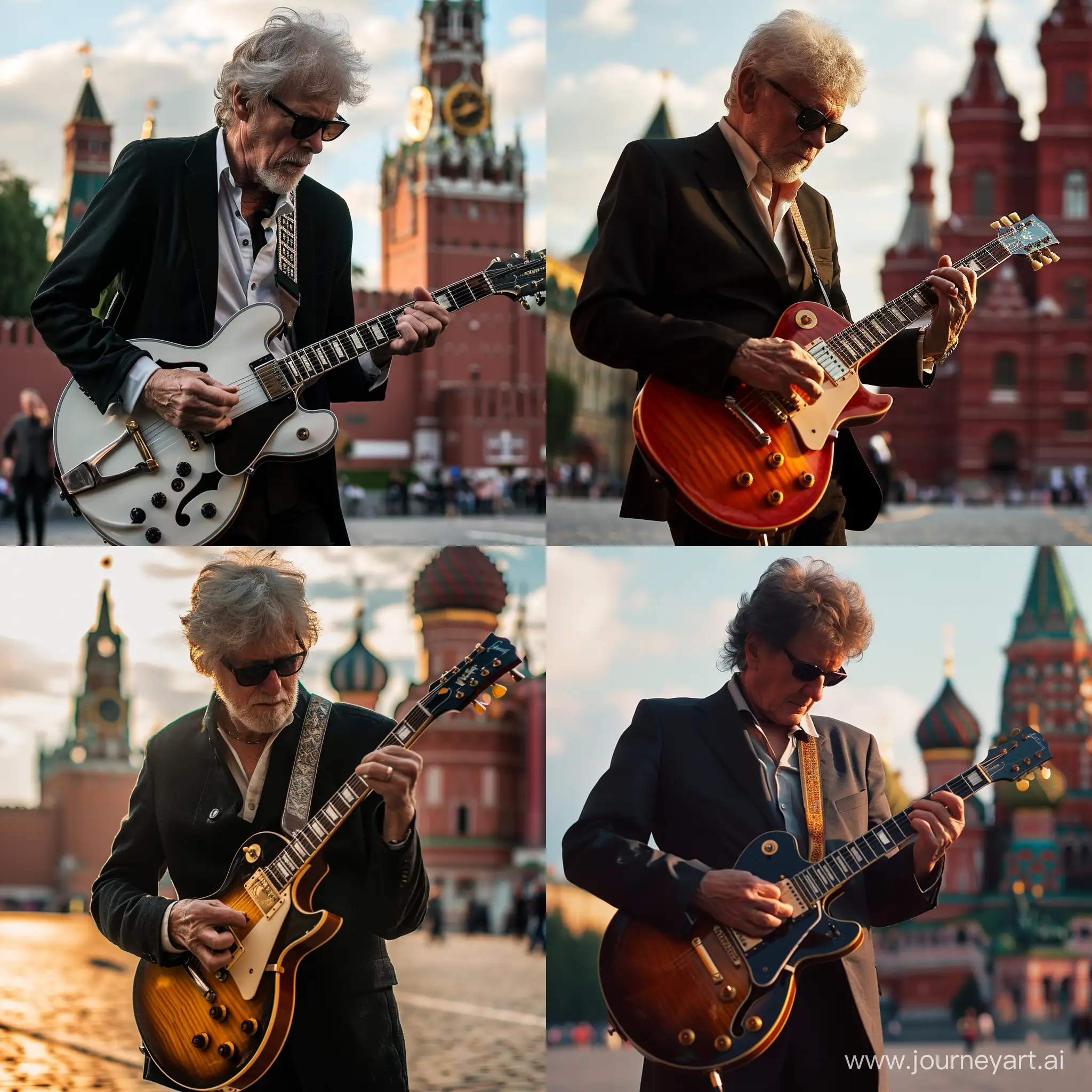  Jeff linne from ELO plays the guitar on the red square in Moscow --v 6