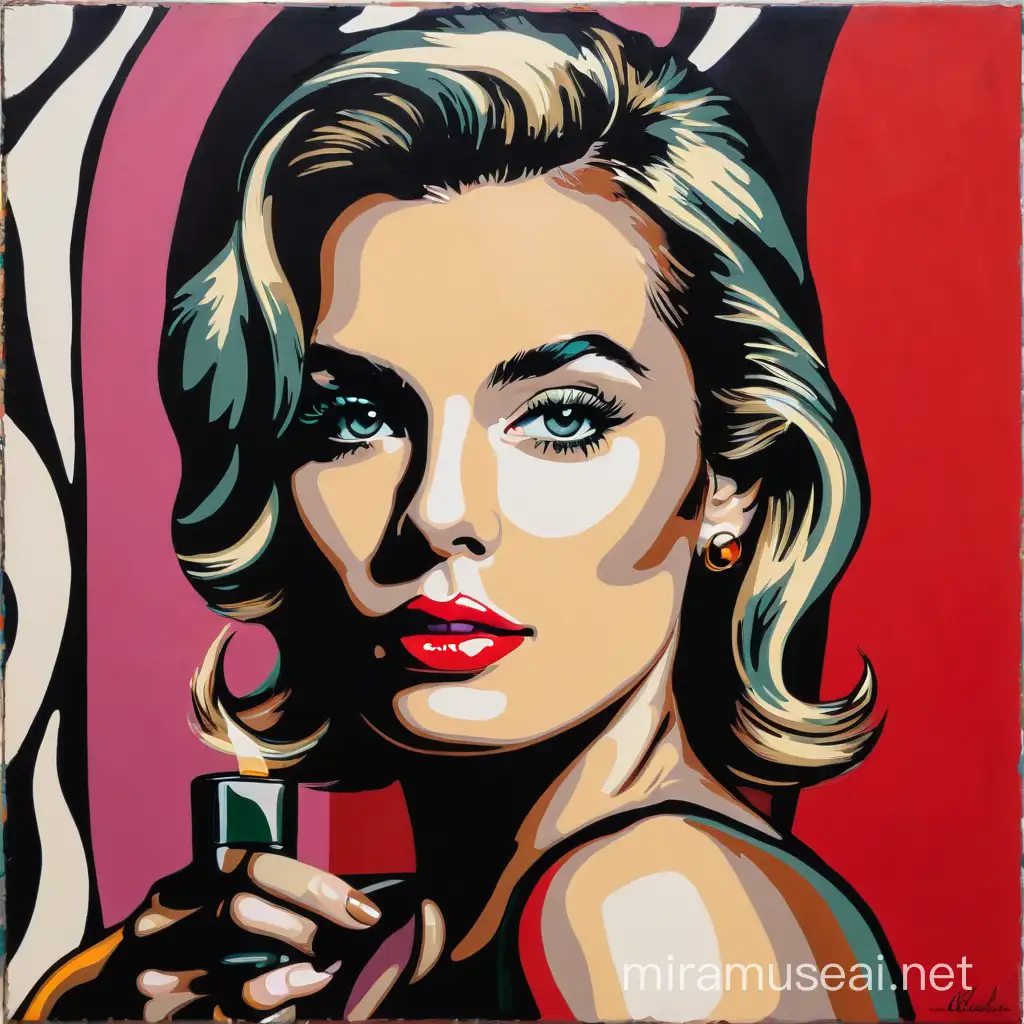 Bond Girl Face Oil Painting in Pop Art Style with Earth Tones