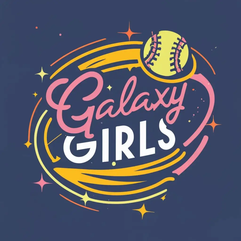 logo, Galaxy, with the text "Galaxy Girls, softball", typography