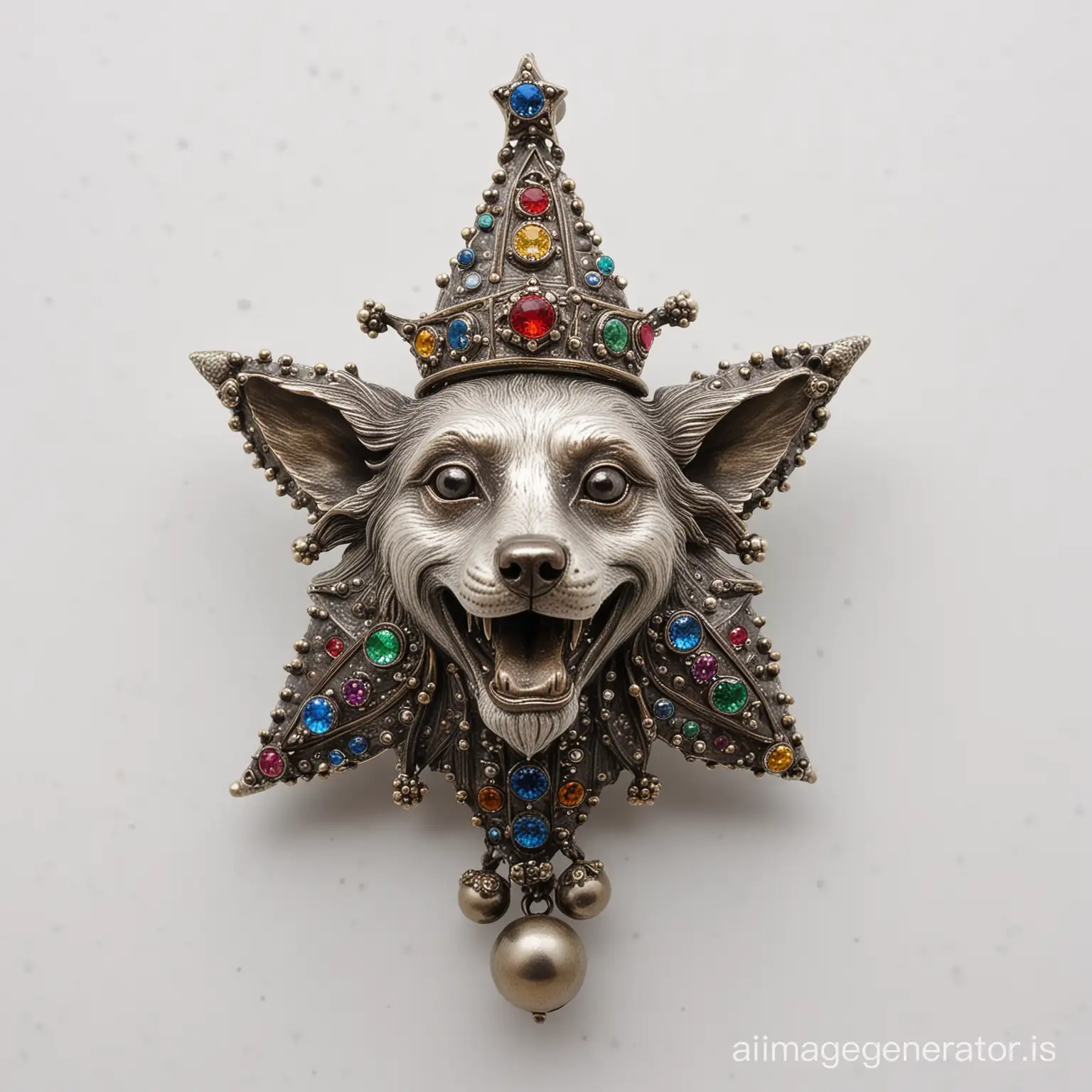 Medieval Crazy Dog Jester Brooch with Royal Jewels on White Background ...