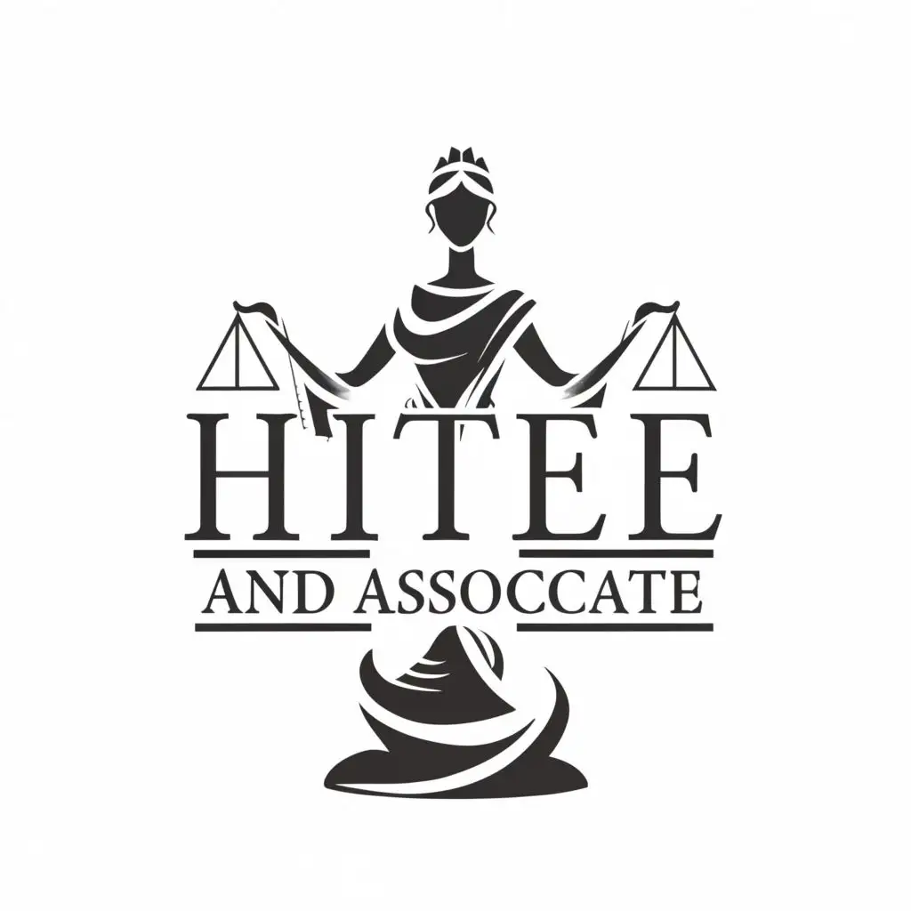 a logo design,with the text "HITEE AND ASSOCIATE", main symbol:LAW FIRM, LADY JUSTICIA,Moderate,be used in Restaurant industry,clear background