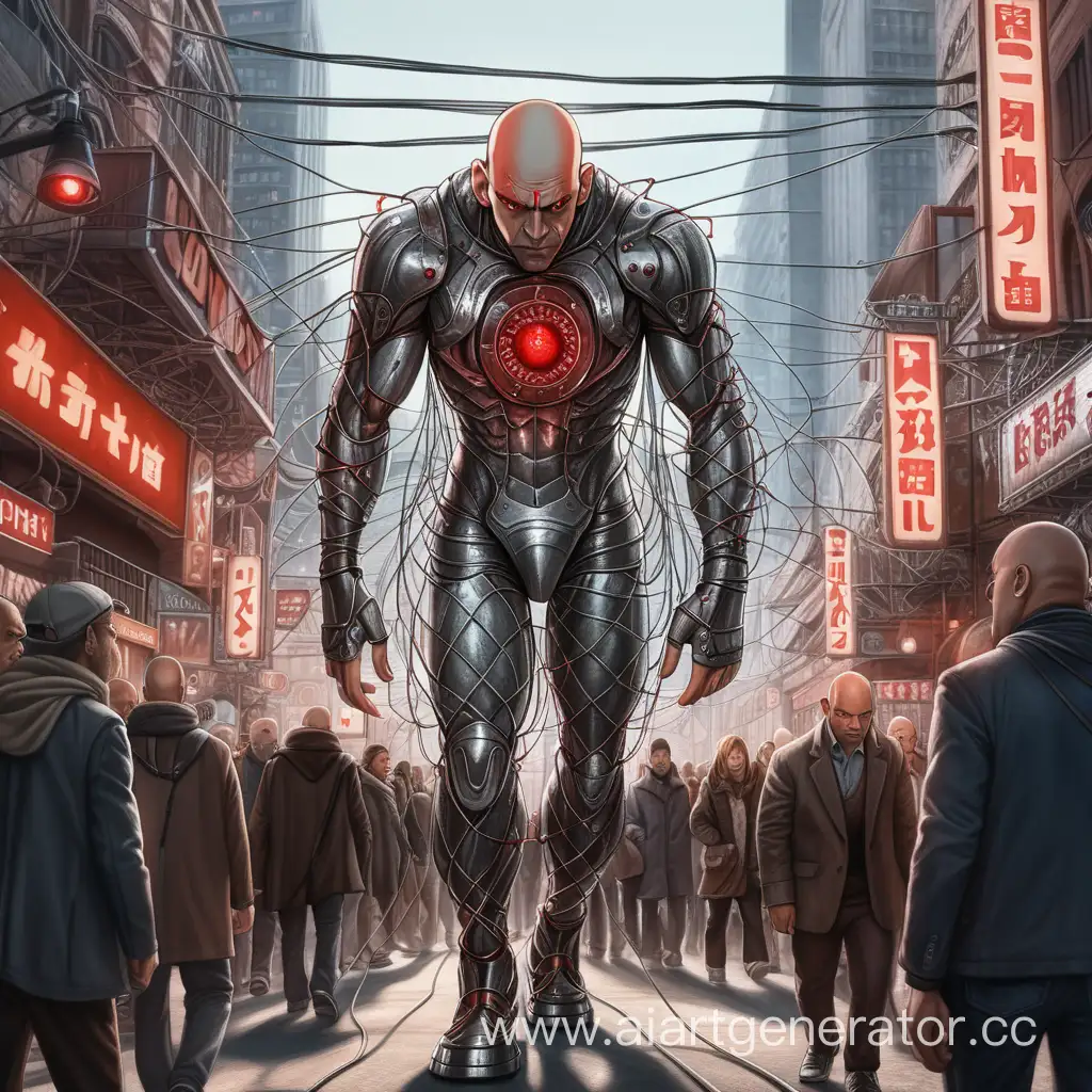 Cybernetic-Figure-Stalks-Urban-Throng-with-Glowing-Red-Eyes