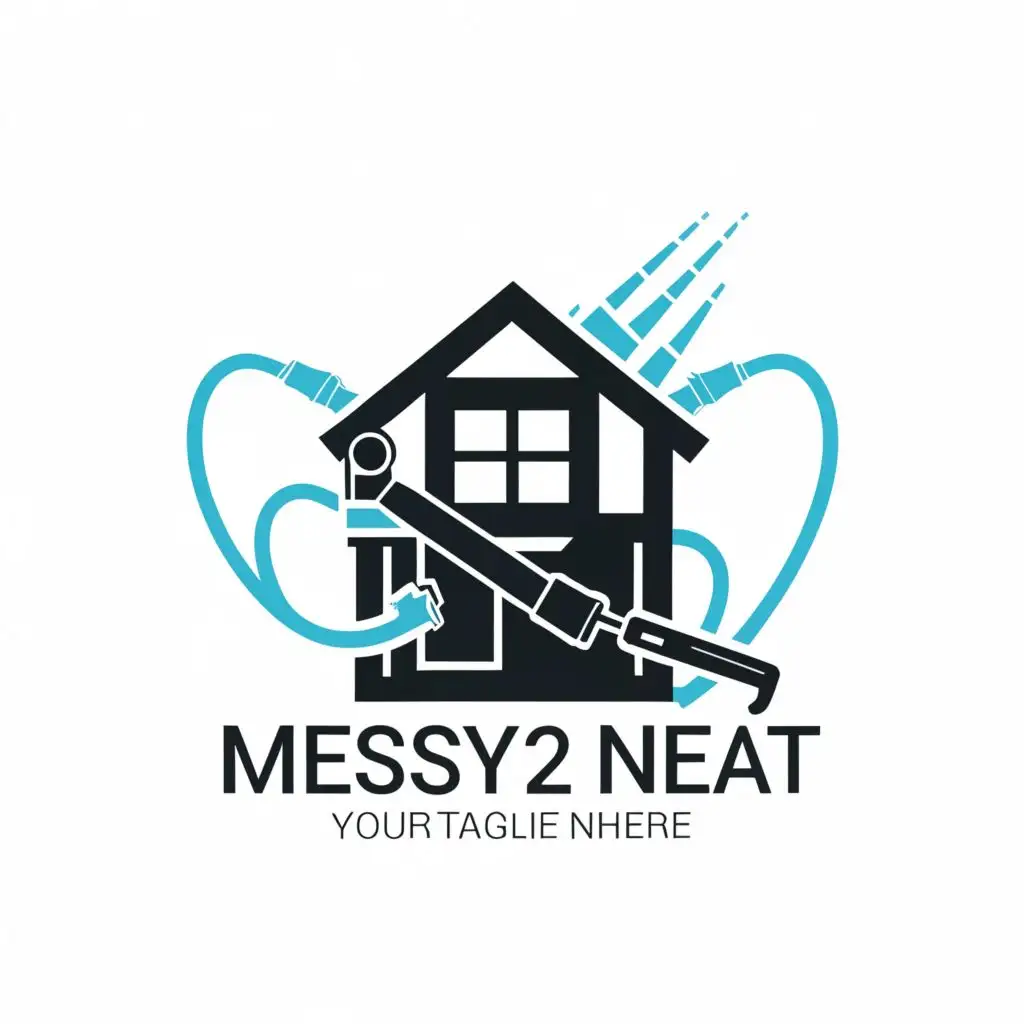 a logo design,with the text "Messy 2 Neat", main symbol:Pressure Washing House and equipment,complex,clear background