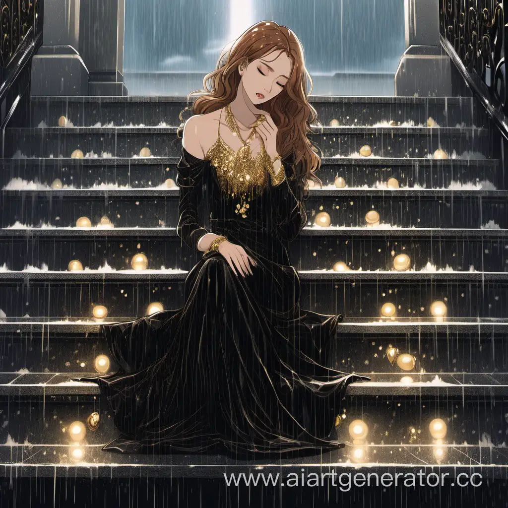 Sad-Girl-in-Elegant-Black-Evening-Dress-Crying-in-Rain