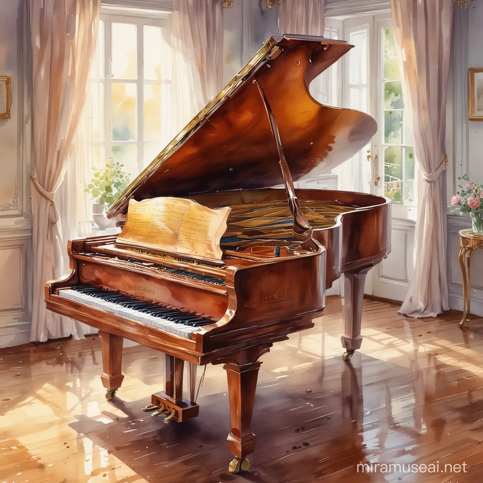 Detailed Watercolor Grand Piano Art Inspired by Zlatyu Boyadzhiev