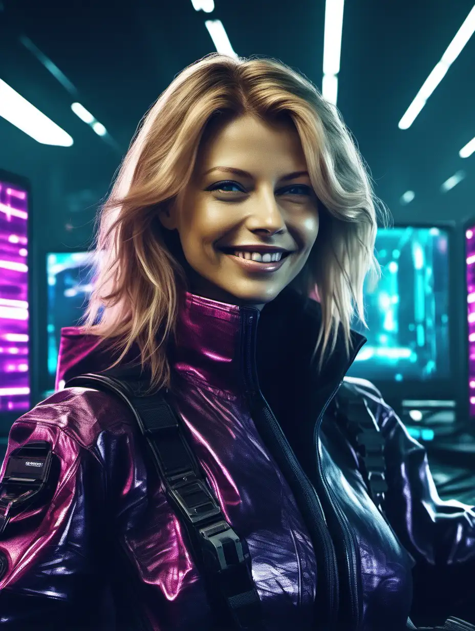 aesthetic syntwave cyberpunk Zuzana Caputova with glaamorous smile very stylish futuristic 8k