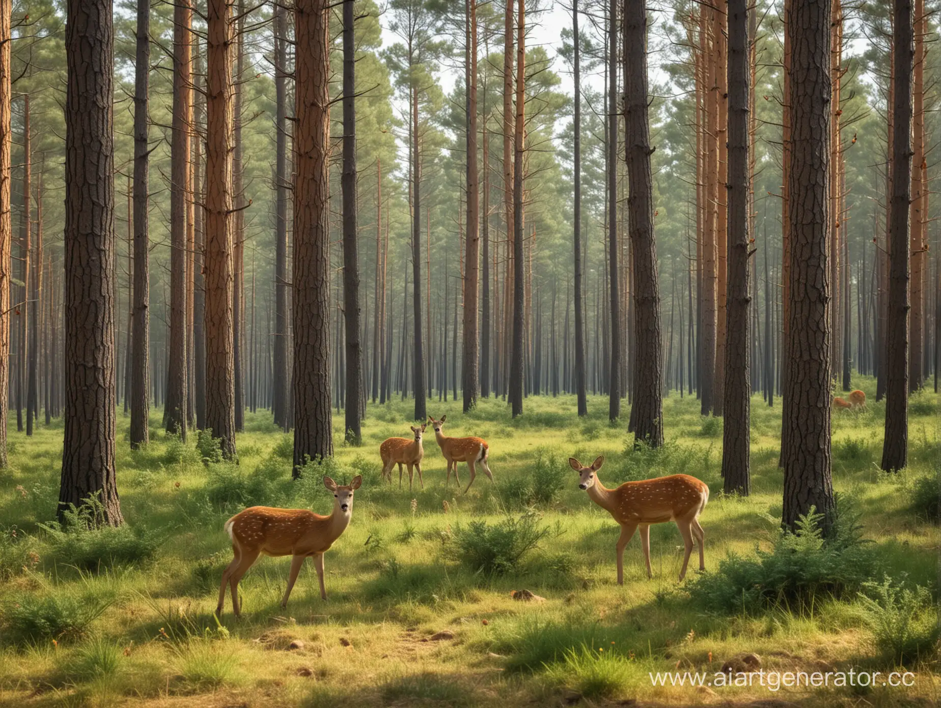 European-Children-Planting-Trees-in-a-Serene-Pine-Forest-with-Wildlife
