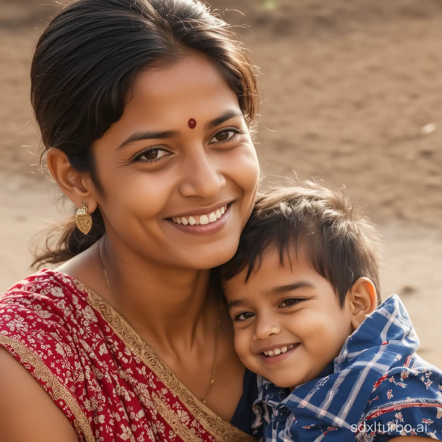 A small Indian boy child 4 years old smiling with mom