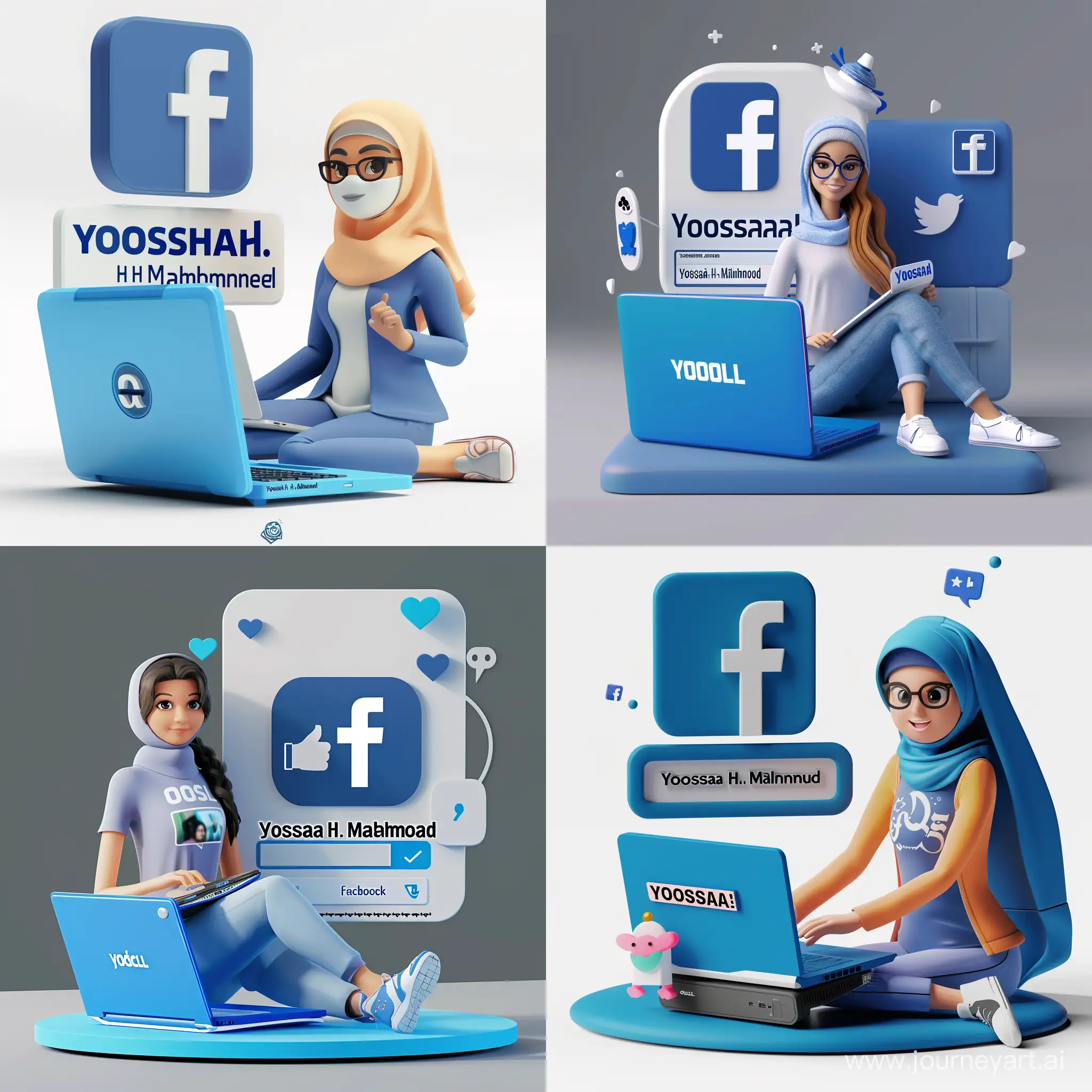 Graphic-Designer-Entrepreneur-Sitting-with-Blue-Dell-Laptop-Next-to-Facebook-Logo