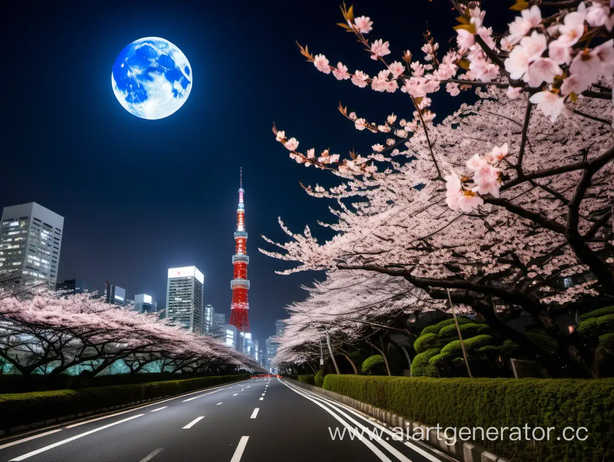 Tokyo-Night-Skyline-with-Blossoming-Sakura-Trees-and-Moonlit-Skyscrapers