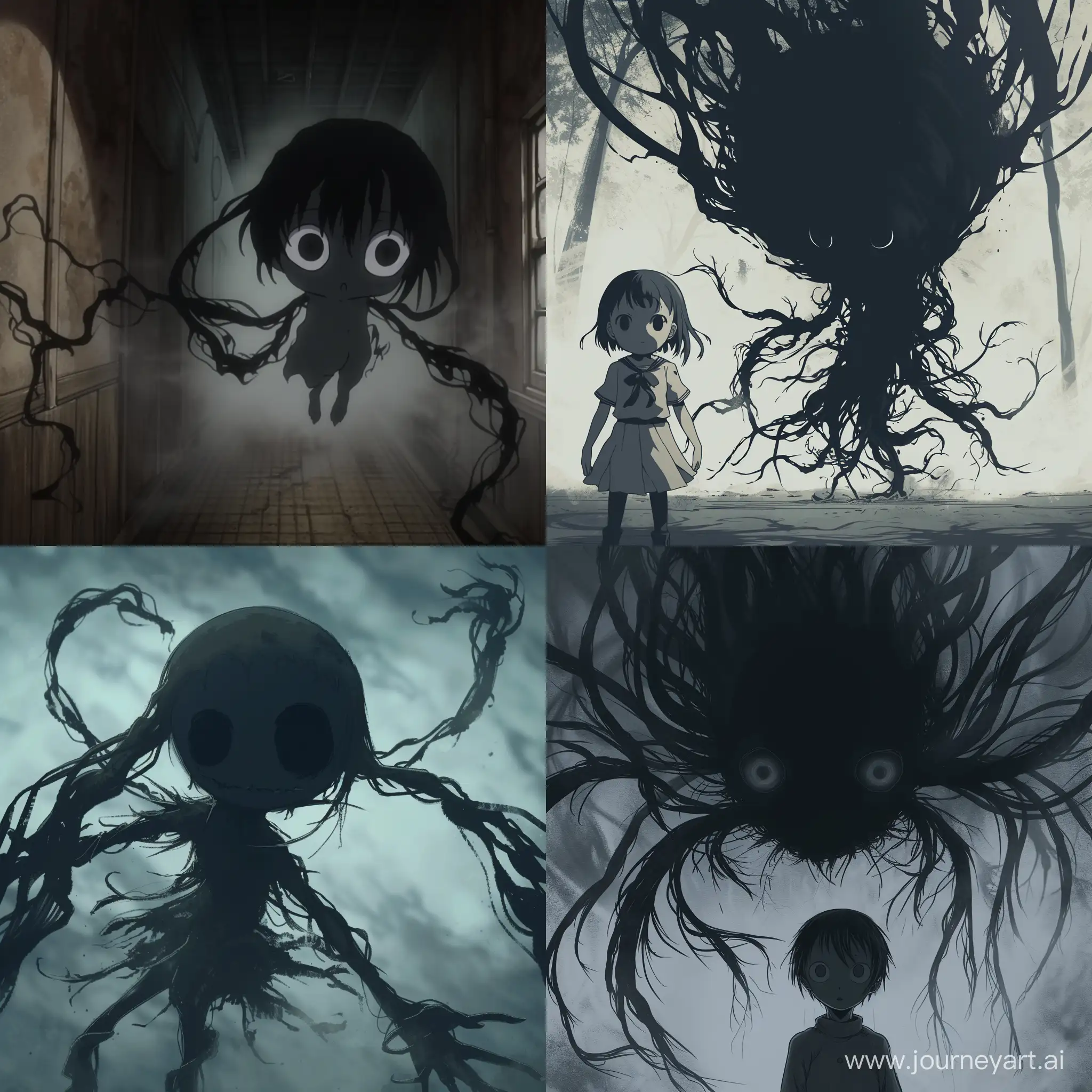 2D anime, the Shadow's child-like eyes, dark as the abyss, fixate on an unsuspecting target. With a swift, almost imperceptible movement, it extends its formless, shadowy tendrils towards the victim. The attack is swift and merciless, draining the life force from its prey with chilling efficiency. The Shadow, though in this diminutive form, exhibits a terrifying power, leaving behind nothing but a withered husk.