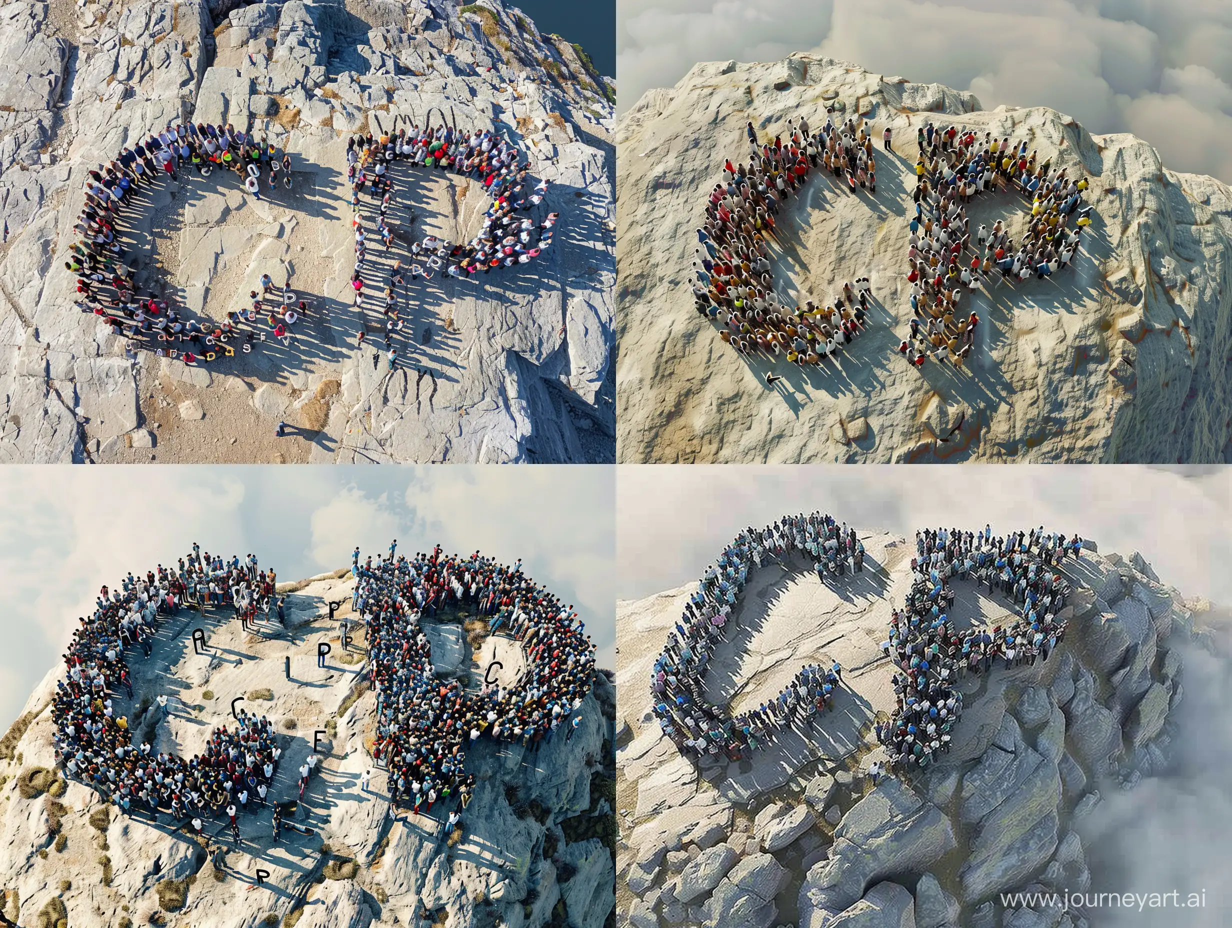 a large group of people form the letters C I P on a mountain