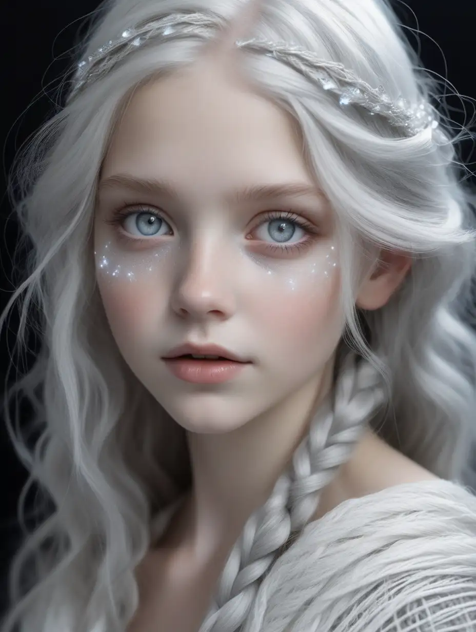 Crystal grey eyes, Weaving strands from the moon beams. Annie sews happy dreams Woven with starlight, pure and white. Annie May, with age-kissed face, “-v 6”