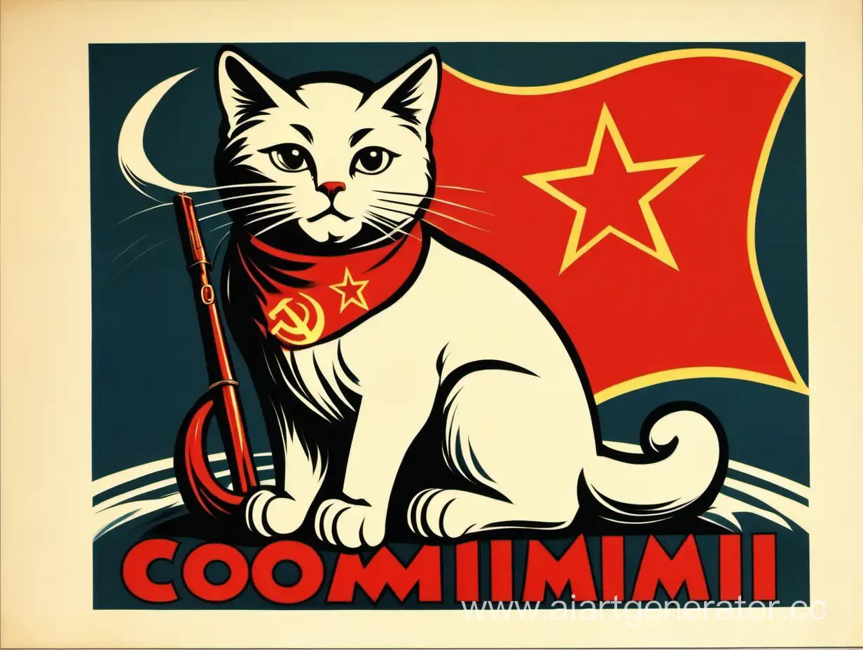 плакат из ссср, кот, коммунизм,  ссср, белый цвет