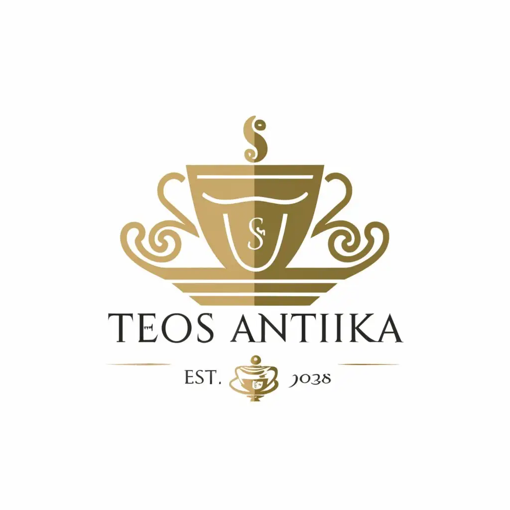 a logo design,with the text "Teos Antika", main symbol:Antique porcelain tea glass and dinnerware in modern view,Moderate,clear background