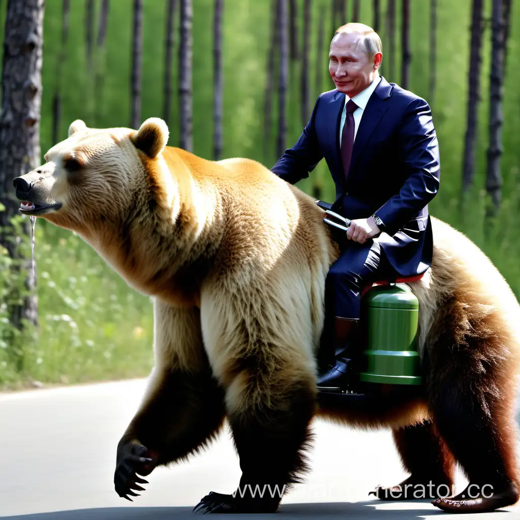 Путин едет на медведе, который пьет компот, который делает машина для варки компота