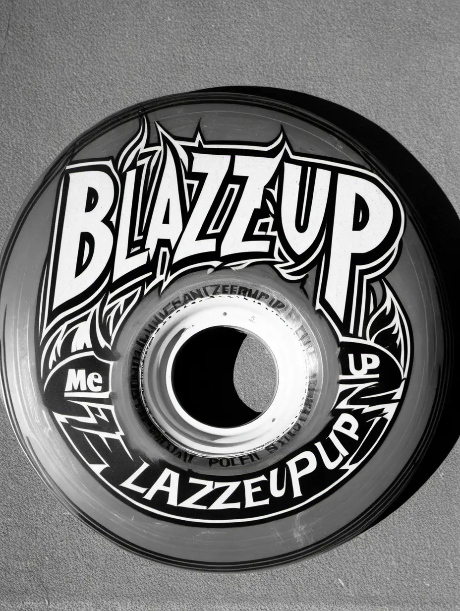 Vibrant BLAZEMUP Skateboard Wheel in Dynamic Typography