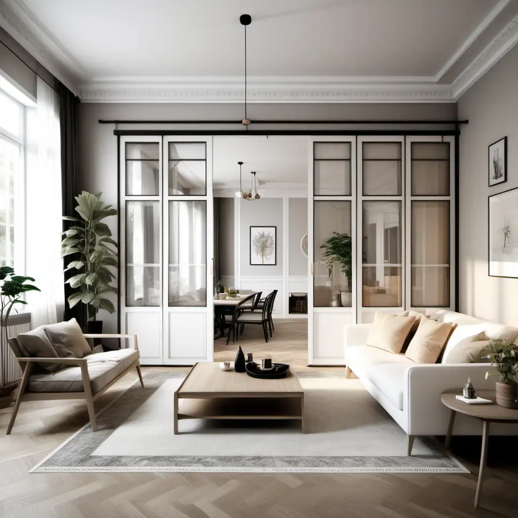 Elegantly Blended Thai and Scandinavian TurnoftheCentury Living Room with Sliding Doors