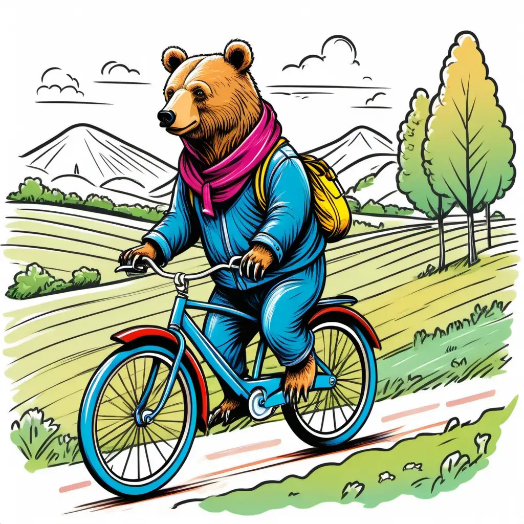 Whimsical Bear Biking Adventure in Vibrant Colors