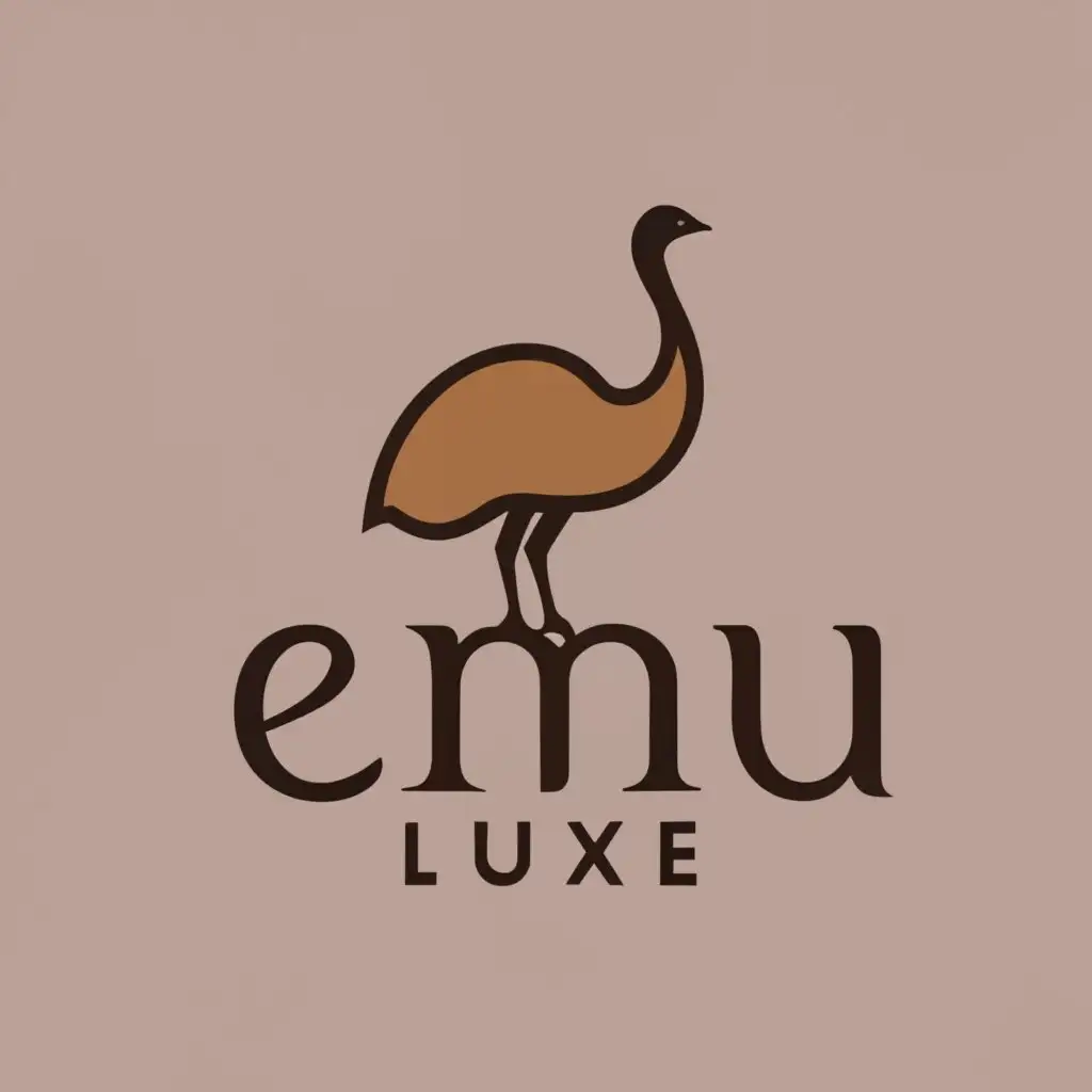 logo, Emu Bird smaller than logo name,plz font colour red or gold, and background with pastel colours, with the text "Emu Luxe", typography, be used in Beauty Spa industry
