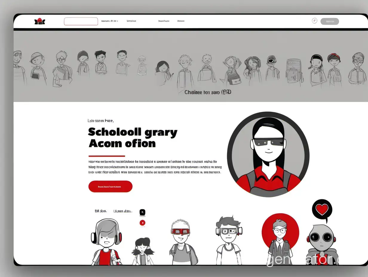 Главная страница личного кабинета сайта с чат-ботом для школьников в оттенках серого,черного и красного
