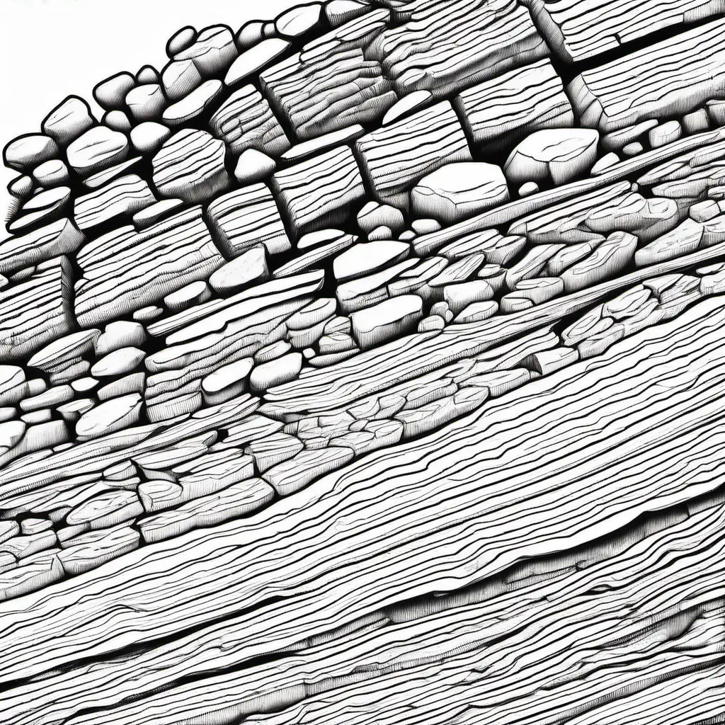Educational Coloring Page Depicting the Layers of Sedimentary Rock Formation