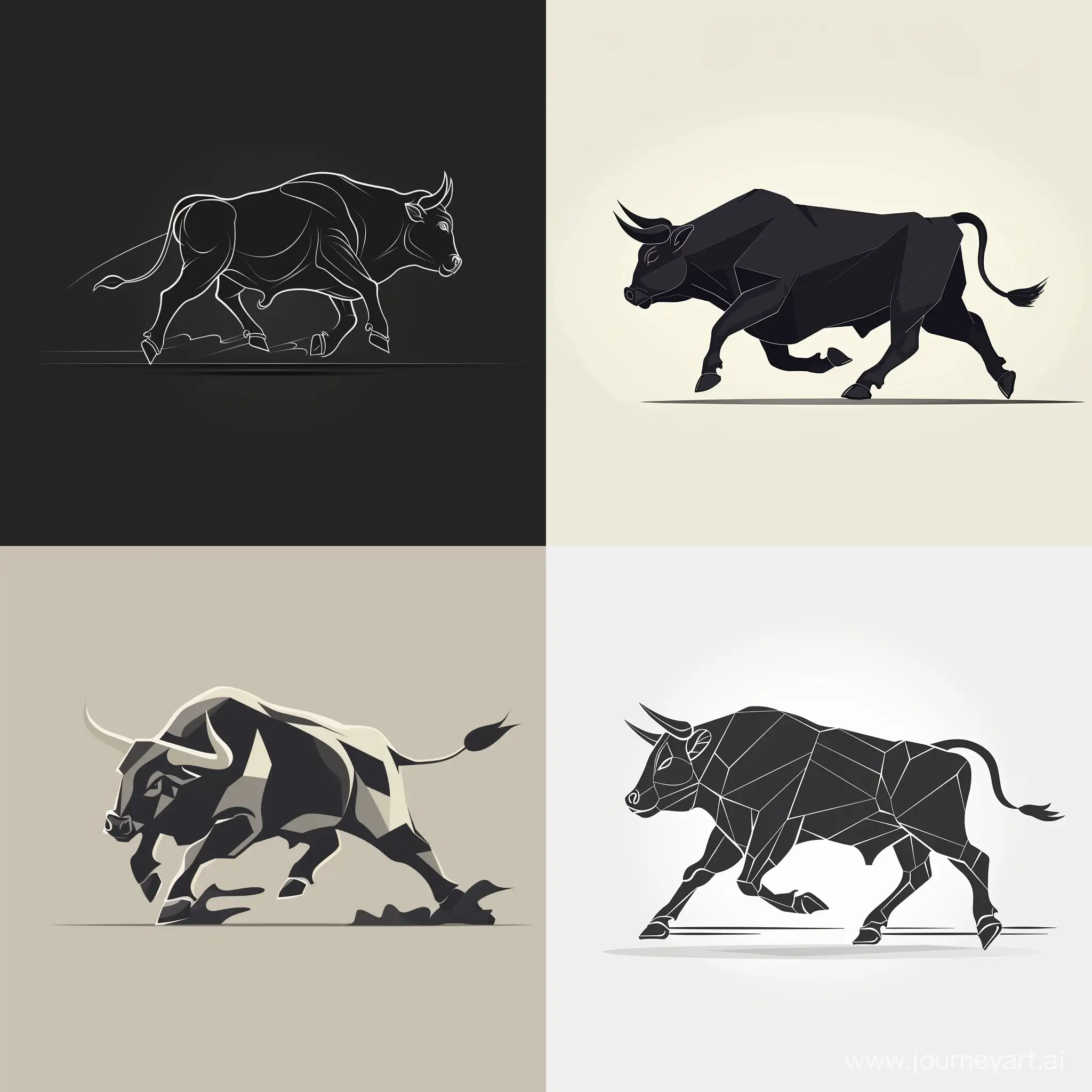 flat silhouette black and white artline cartoon running bull vector pectoral logo, minimal, profile  image             