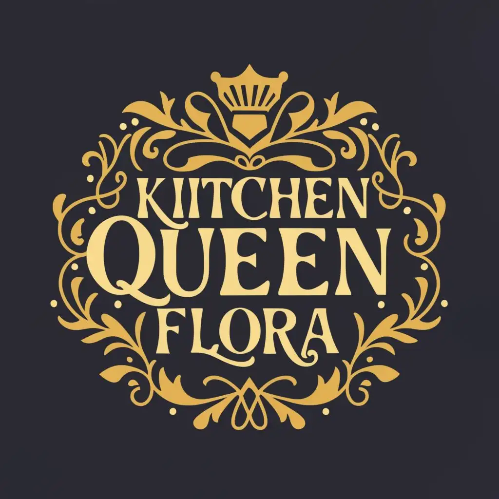 logo, Culinary Majesty in Bloom, with the text "Kitchen Queen Flora", typography, be used in Restaurant industry