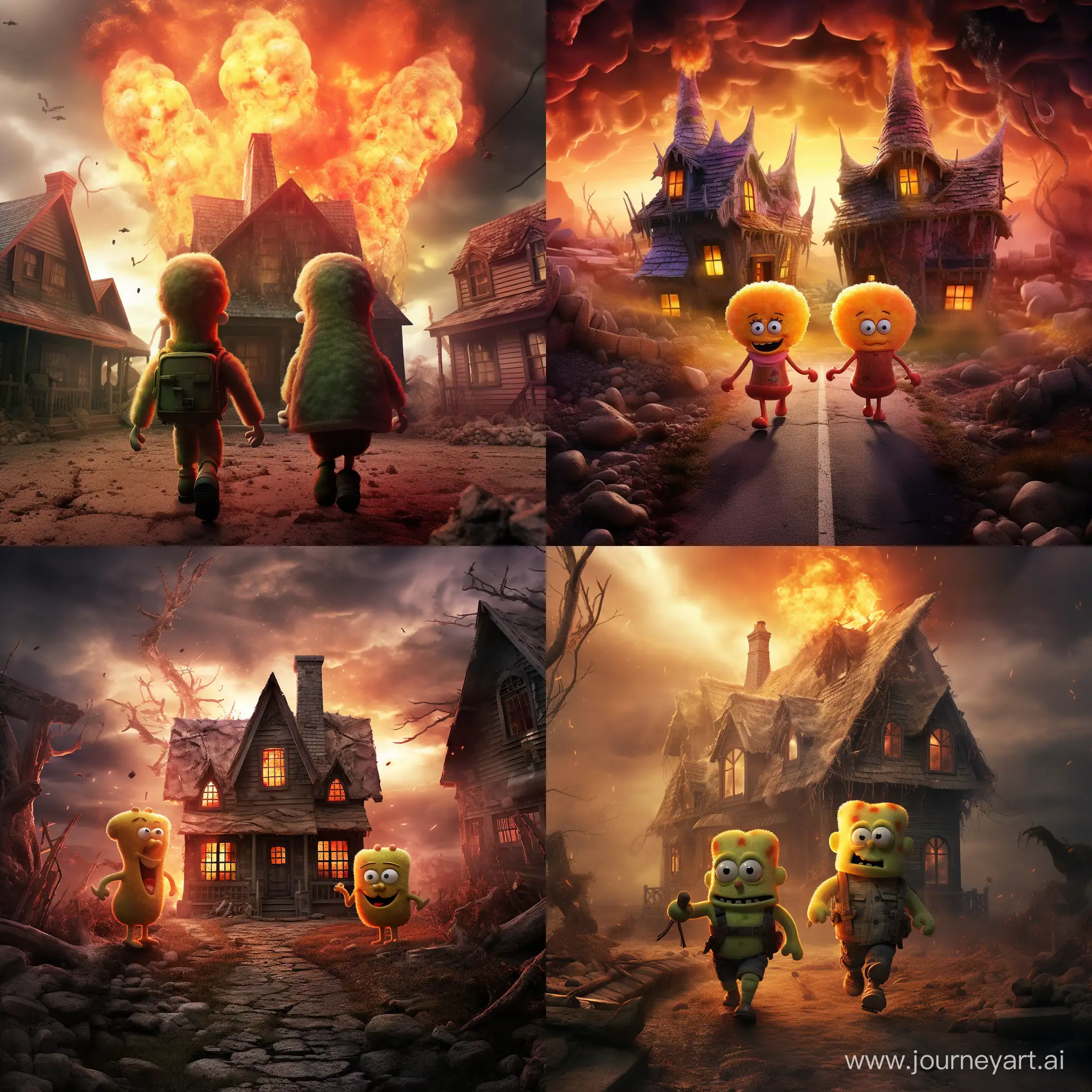 SpongeBob-and-Patrick-in-Intense-Stride-Amidst-House-Explosion