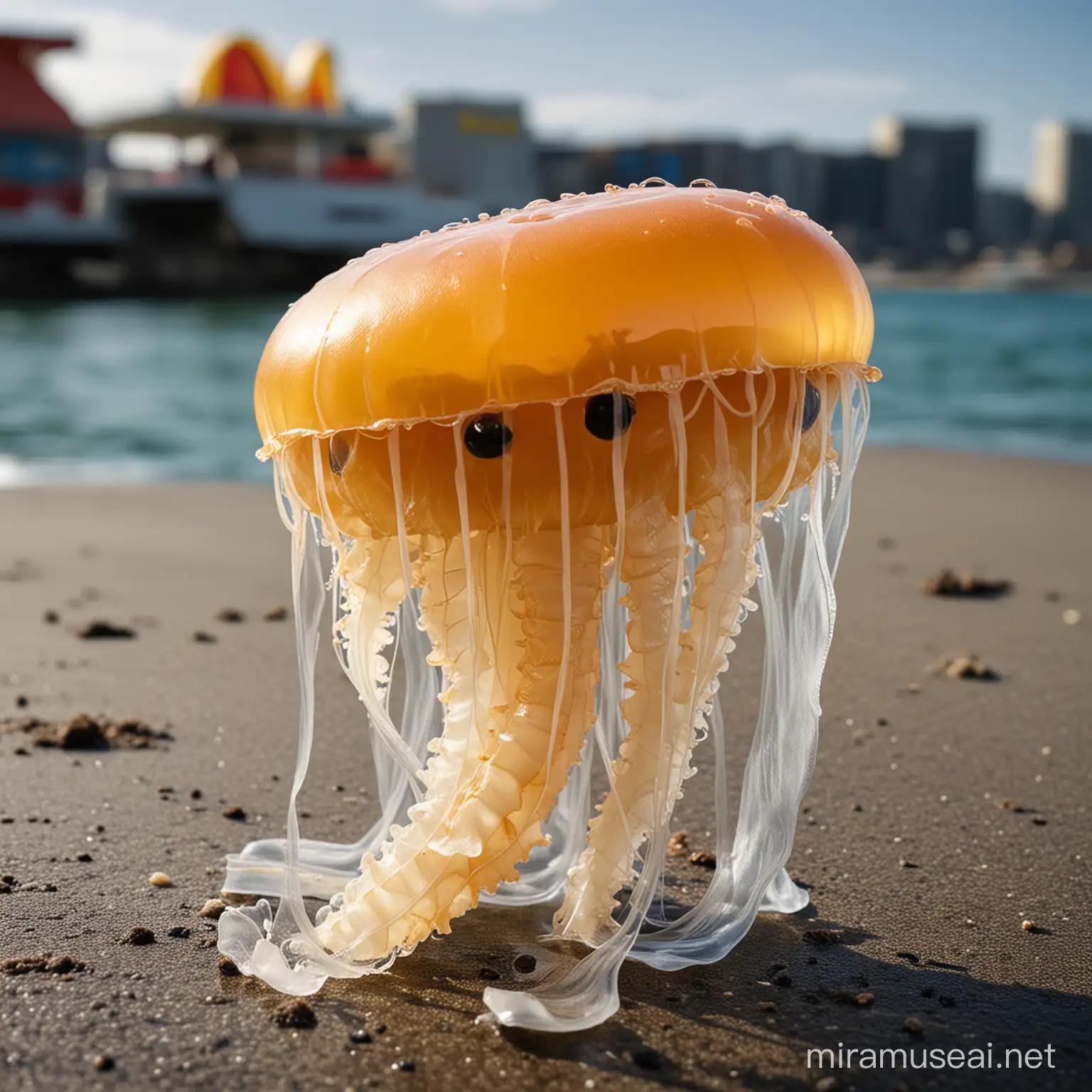 a jelly fish eating Mc Donalds