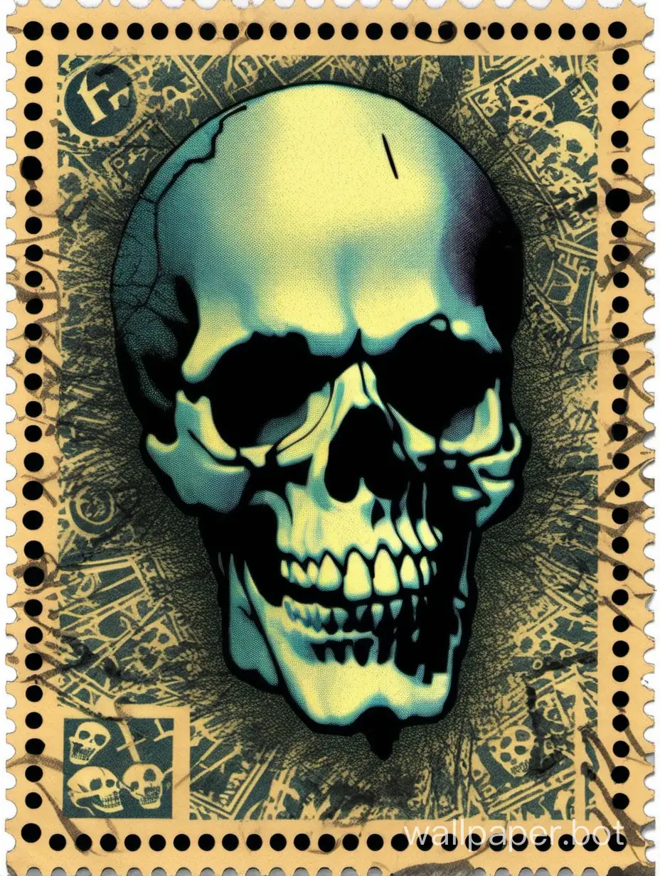 fool skull, motley, stamp art