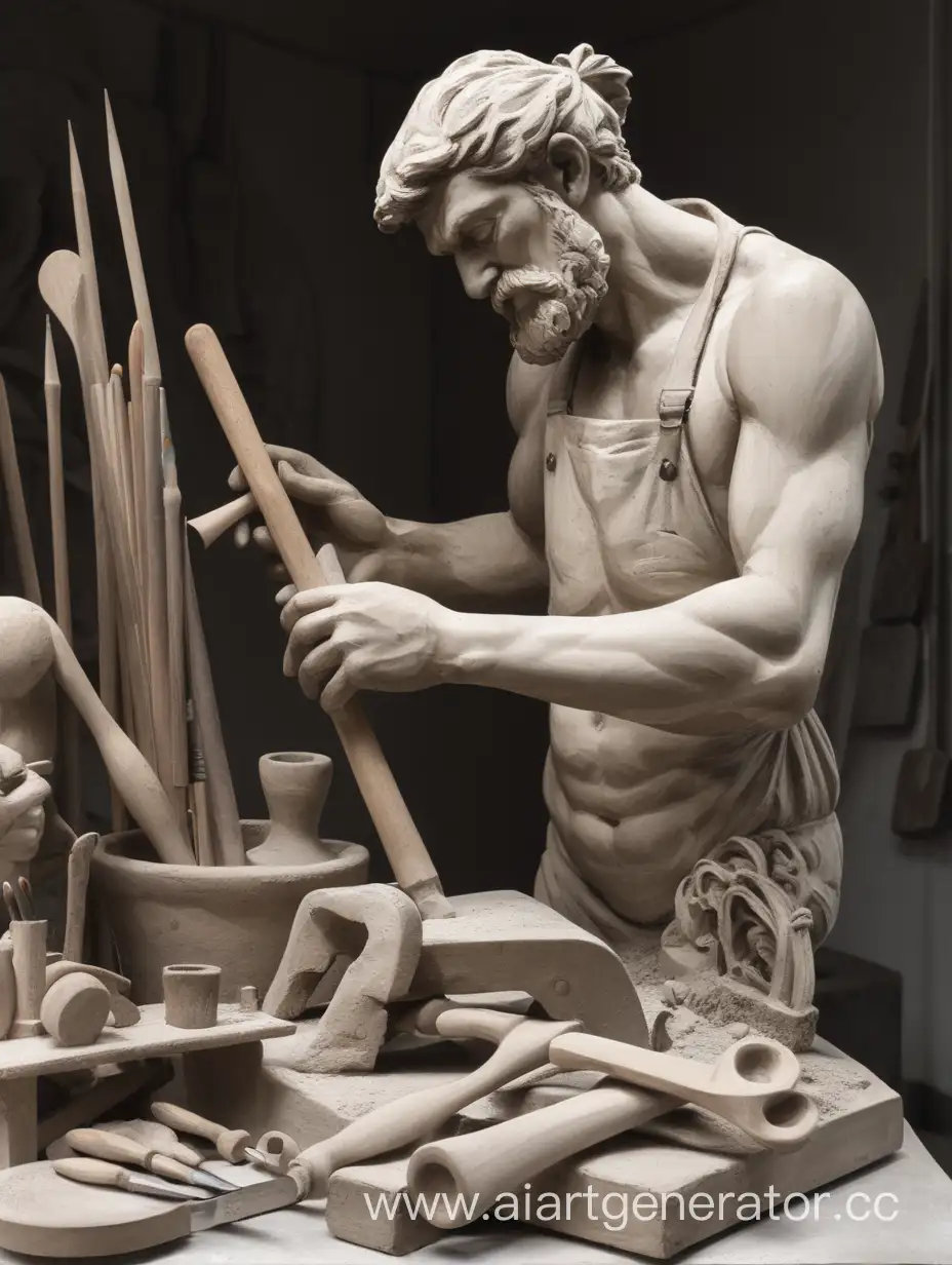 Скульптор с инструментами
