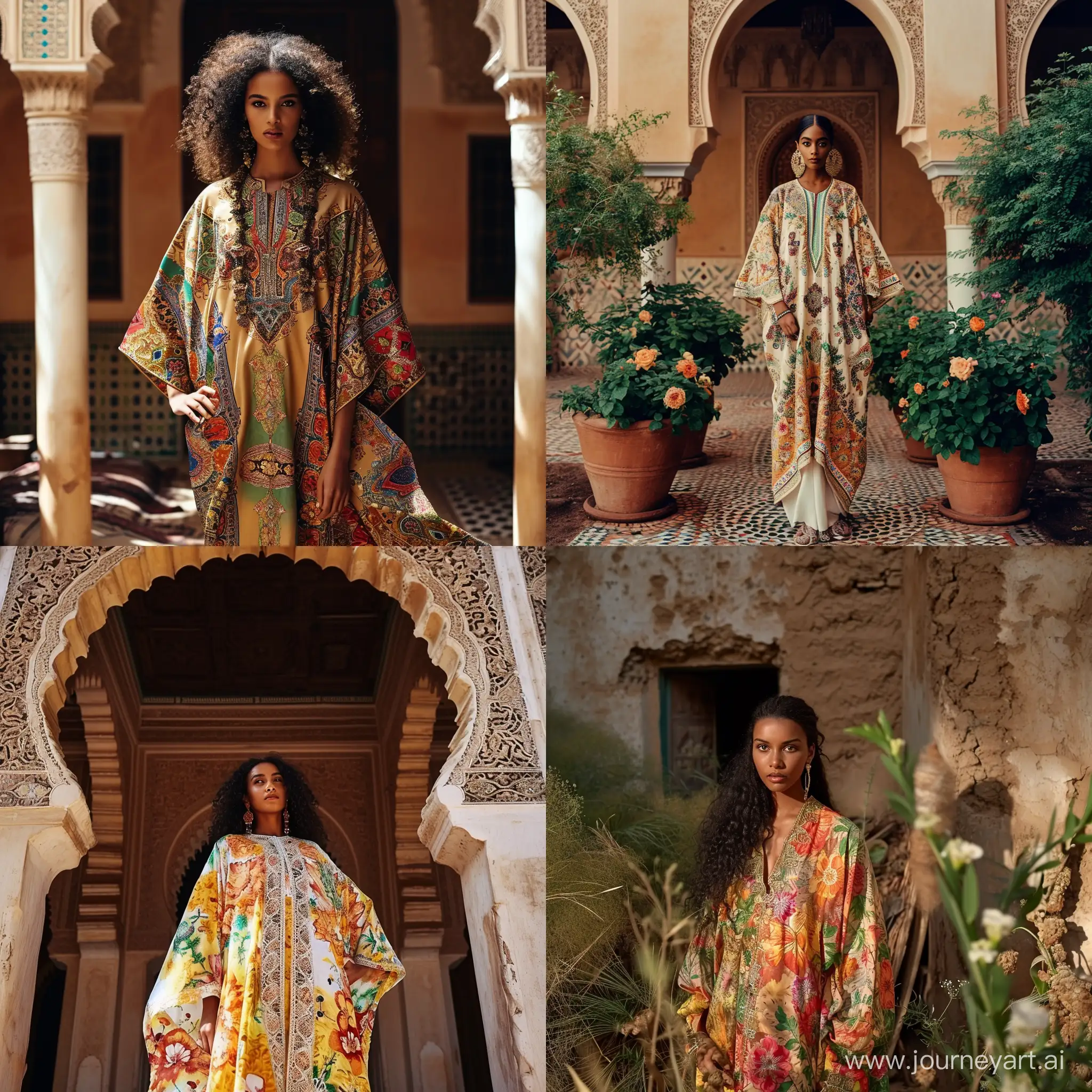 real photography of a Moroccan model wearing a caftan in a traditional setting
--ar 4:3 --s 750 --v 6