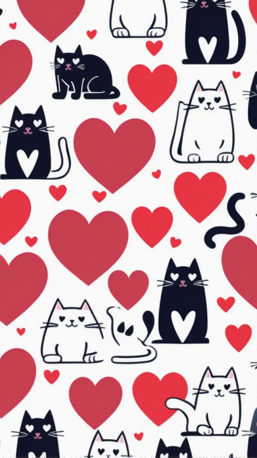 Playful Red Hearts and Cats Funny Pattern Yoga Mat