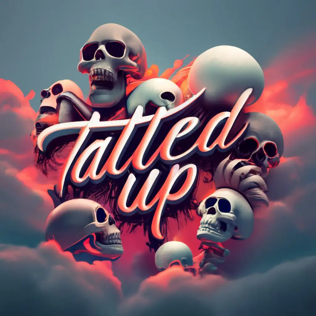 logo, 3D/red/black/white/fog/skulls/realistic

, with the text "Tatted Up Gaming", typography