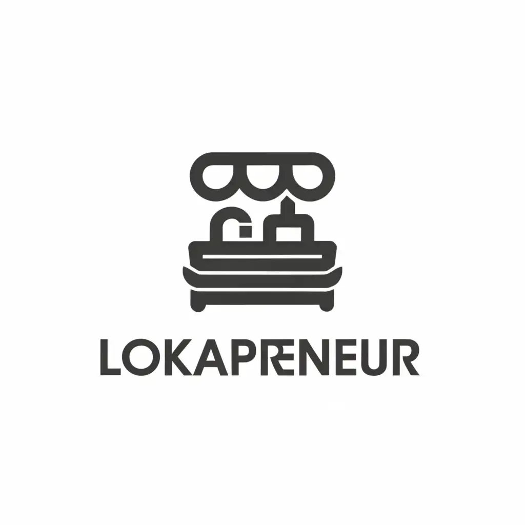 a logo design,with the text "lokapreneur", main symbol:stall, itinerant vendor, tracking,Minimalistic,clear background