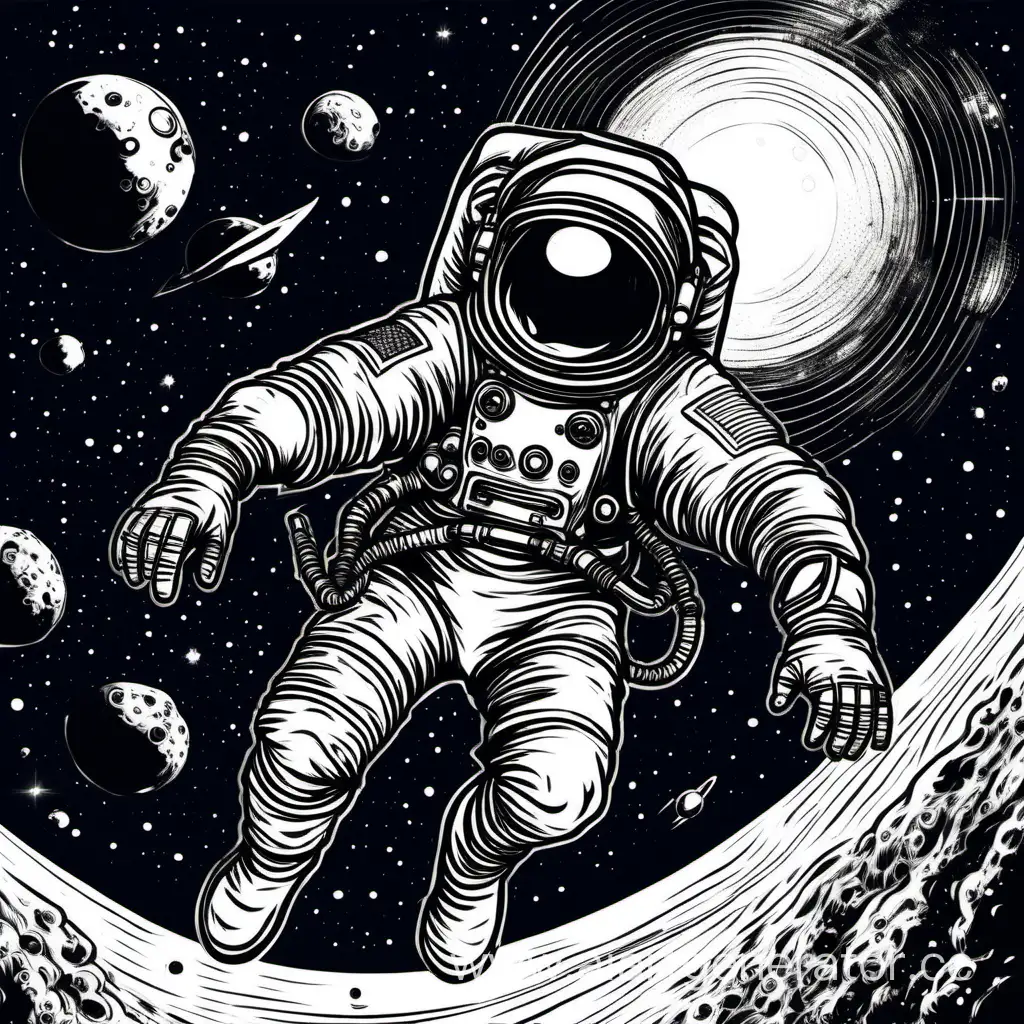 an astronaut hovers in space drawing in the style of a comic book