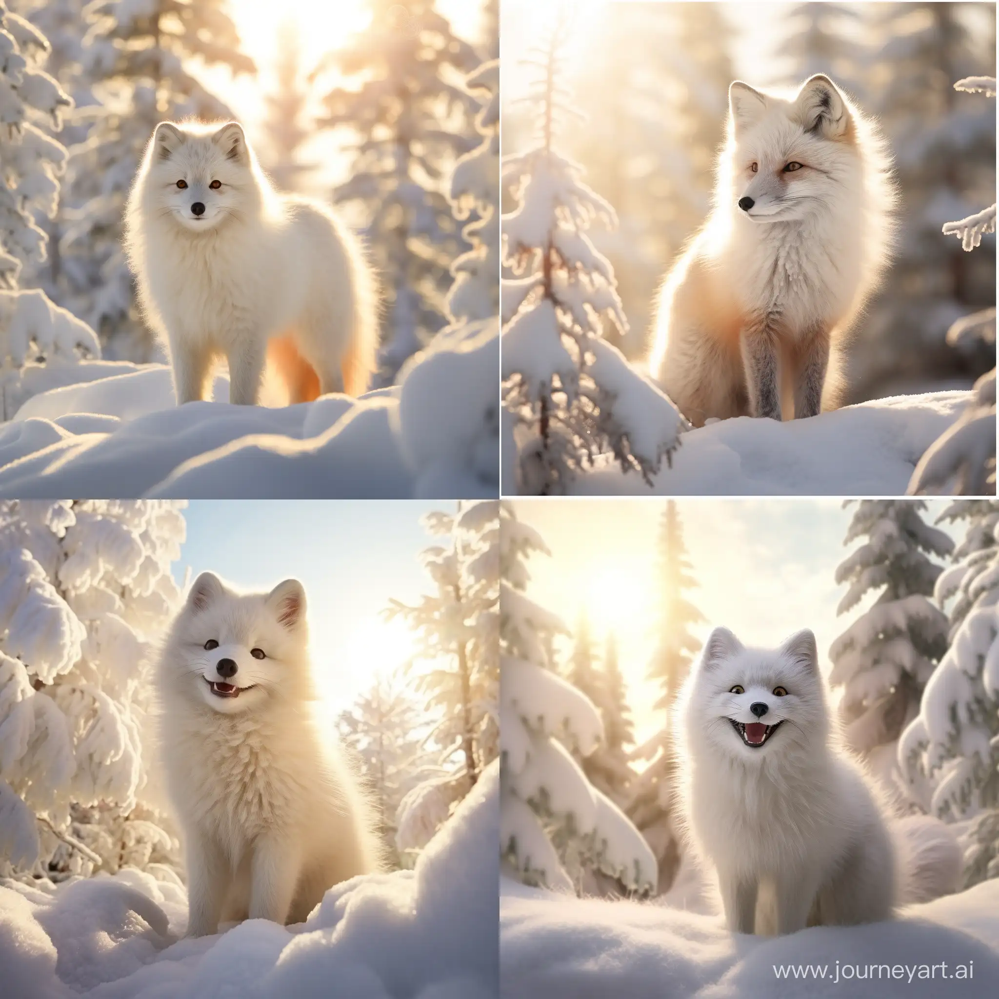 Majestic-White-Fluffy-Fox-in-Enchanting-SnowCovered-Pine-Forest