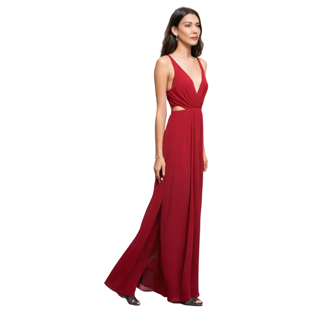 Create high quality female model wearing red long maxi