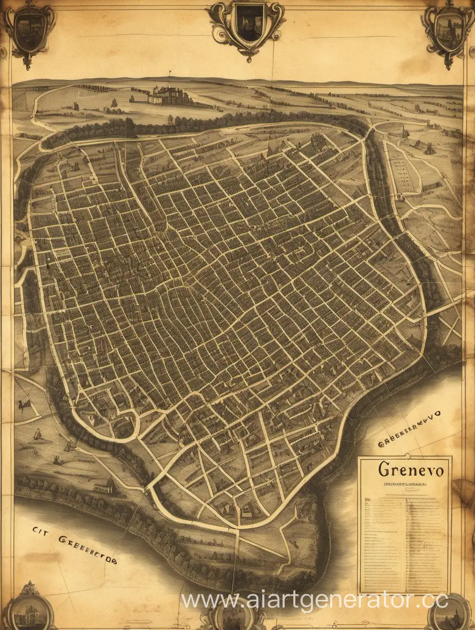 Старая карта с указание на город Гребнево