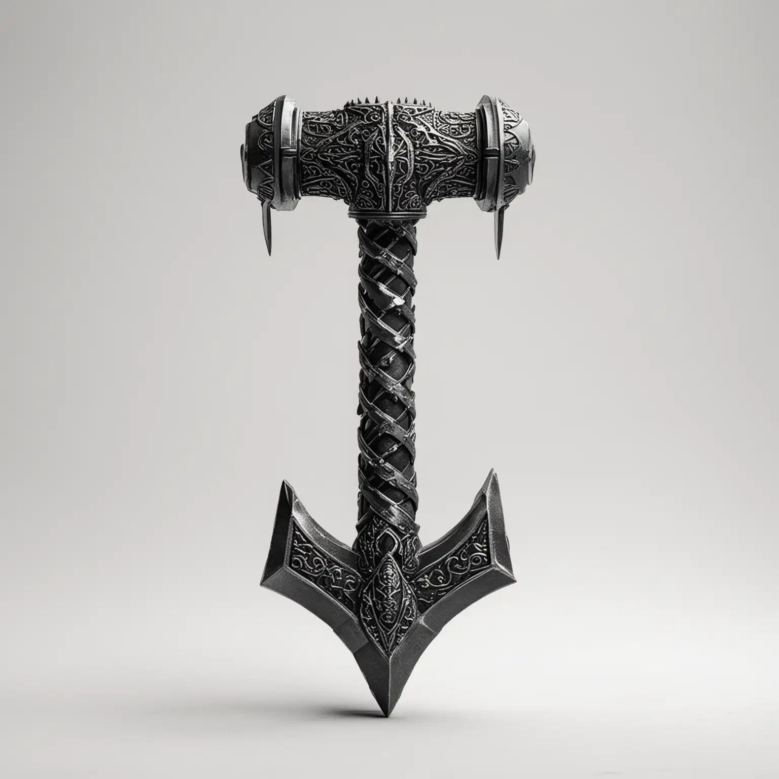 Powerful-Black-Thors-Hammer-with-Spikes-on-White-Background