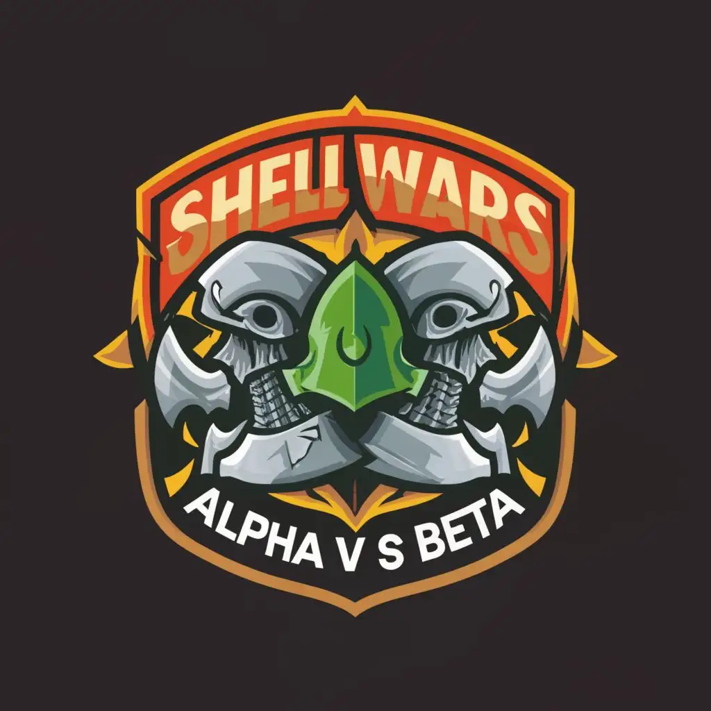 a logo design,with the text "Shell Wars: ALPHA v/s BETA", main symbol:a board game Shell Wars:ALPHA v/s BETA which is a game of warfare wherein pista shells are soldiers fighting the war,complex,be used in Entertainment industry,clear background