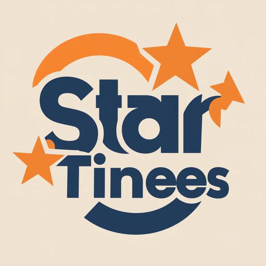 logo, In a unique design, incorporate the colors orange and navy blue in an abstract manner. Consider adding stars to enhance the visibility of the company's name., with the text "Star Times", typography