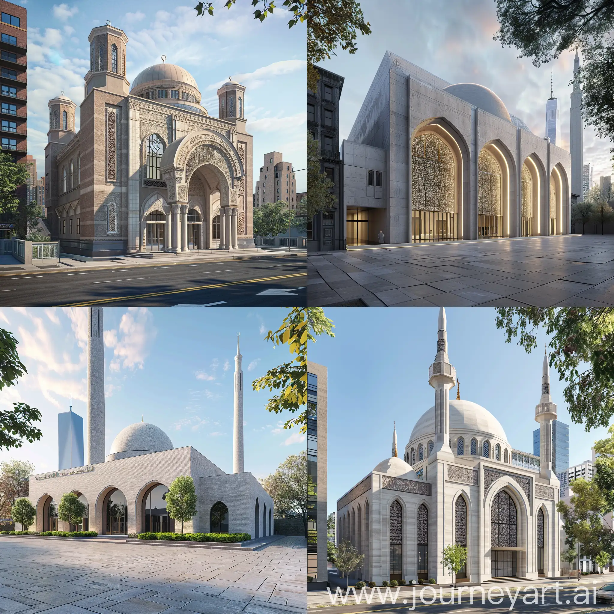 neo Mamluk architecture mosque, modern, in Newyork city, 3d rendered