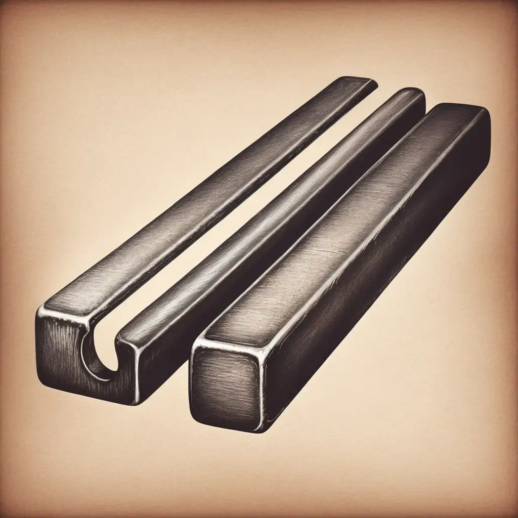 Rectangular iron bar, realistic texture, drawing style vintage look 
